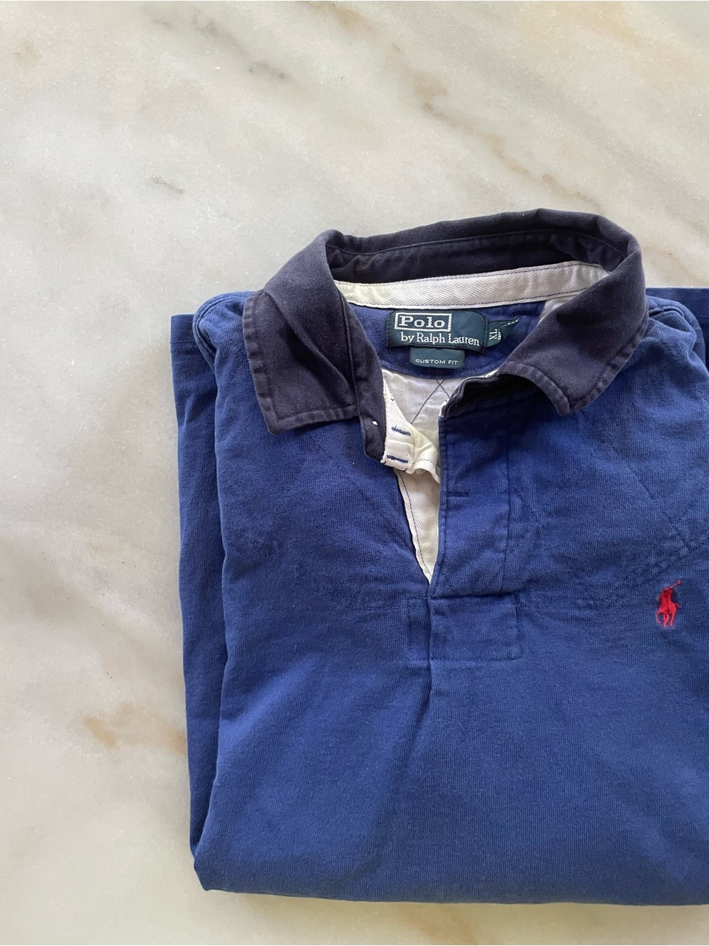 Ralph Lauren Navy Polo Rugby Shirt with Dark Contrast Collar
